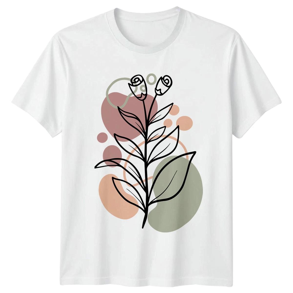Minimalist Aesthetic Botanical Line Art Womens T-Shirt Abstract Boho Floral S