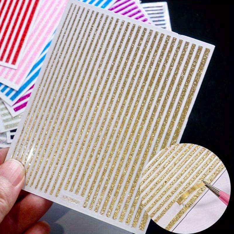 8 Sheets 8 Colors Lines Nail Stickers Silvery Golden Stripe Letters Decals Curve Gel Nails Art Sliders Manicure Decor