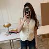 French Retro Solid Color V-Neck Single-Breasted Sleeveless Slim Knitted Vest For Women