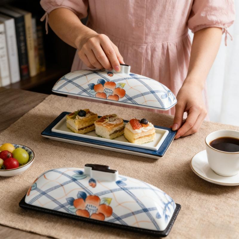 High-end Creative Japanese-style Premium Covered Rectangular Plate,unique Ceramic Sushi and Sashimi Plate for Restaurants Hotel