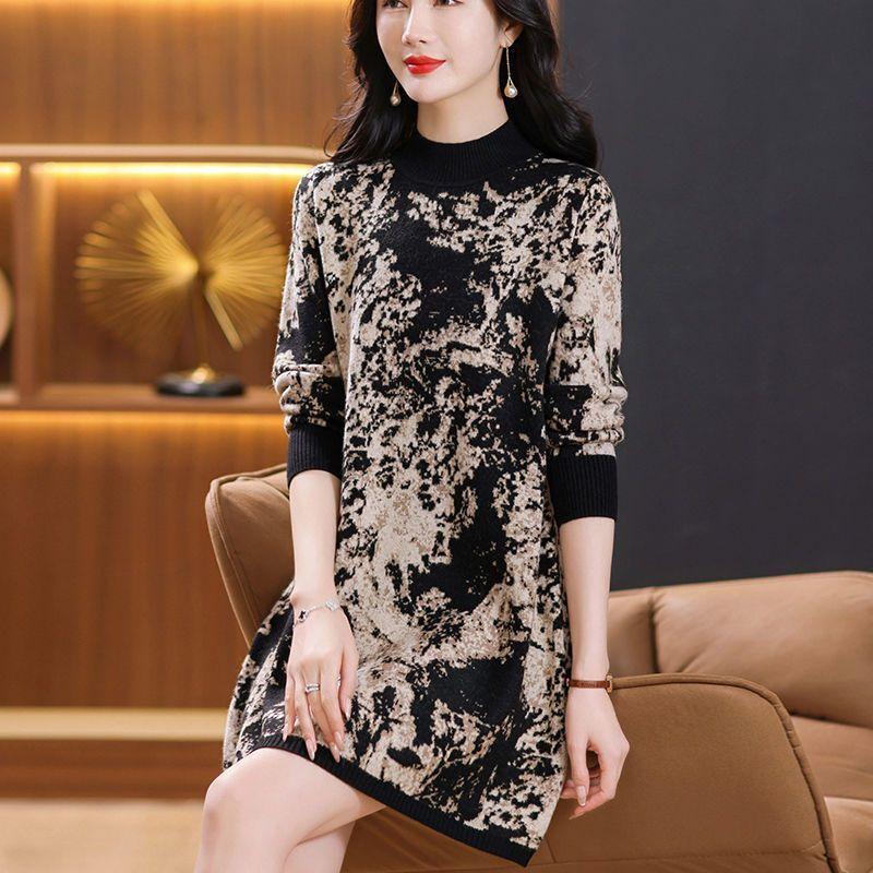 Mid-length Turtleneck Dress Sweater Fashionable New Style Middle-aged Autumn Winter Mother's Knitted Bottoming Round Neck