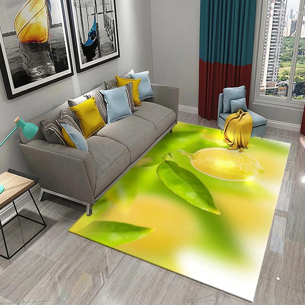 Yellow And Green Lemon Carpet Fresh Fruit Pattern Doormat Bathroom Kitchen Non-Slip Carpet Bedroom Living Room Decor