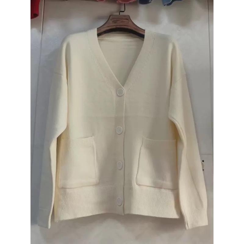 Autumn Winter V-neck Loose Casual Solid Color Knitting Coat Women Simple All-match Sweater Outwear Top