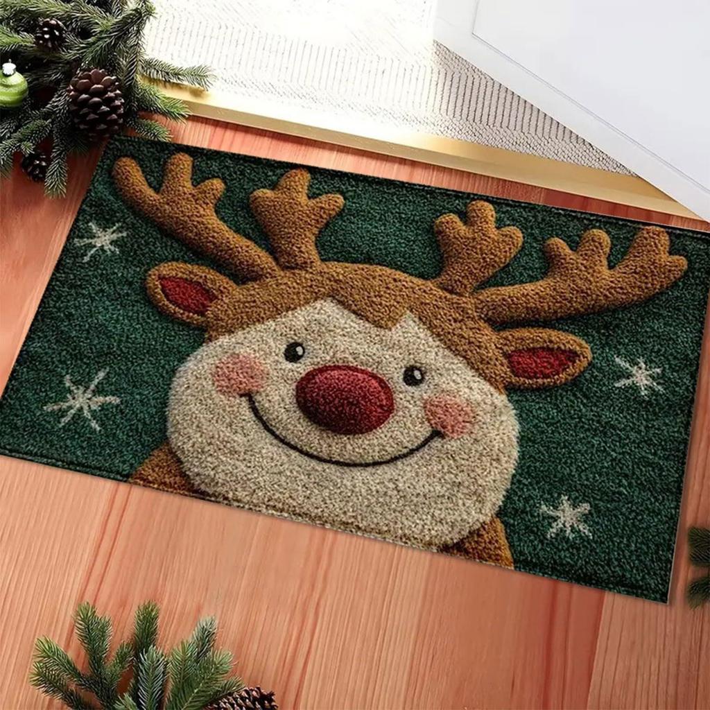 Christmas Kitchen Rugs Non-Slip Reindeer Bathroom Rug 23.6x15.7 Inch Washable Absorbent Christmas Carpet For Holiday Porch