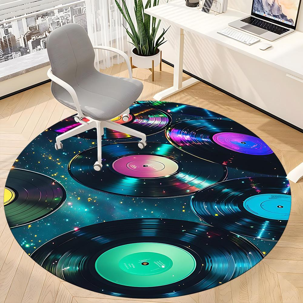 1pc Vinyl Records Cosmic Office Round Area Rug,  Mat Suitable ForOffice, Under Office Chairs Bedroom Living Room Home Decor, Room Deco