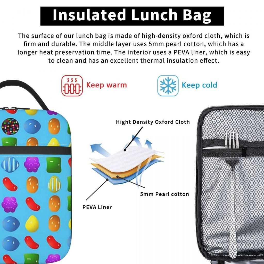 All New Candy Crush Saga Insulated Lunch Bag for Kids School Cooler Thermal Food Box Tote Portable Lunch Boxes Container