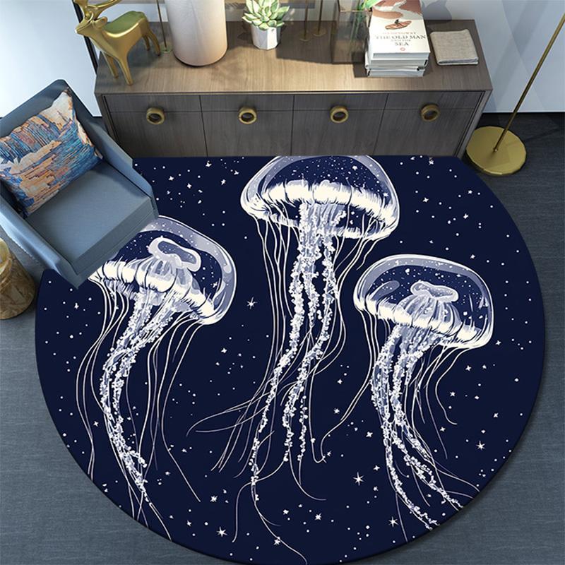 Jellyfish Round Area Rug,Carpet Rug for Living Room Bedroom Sofa Playroom Decor,Non-slip Floor Mat