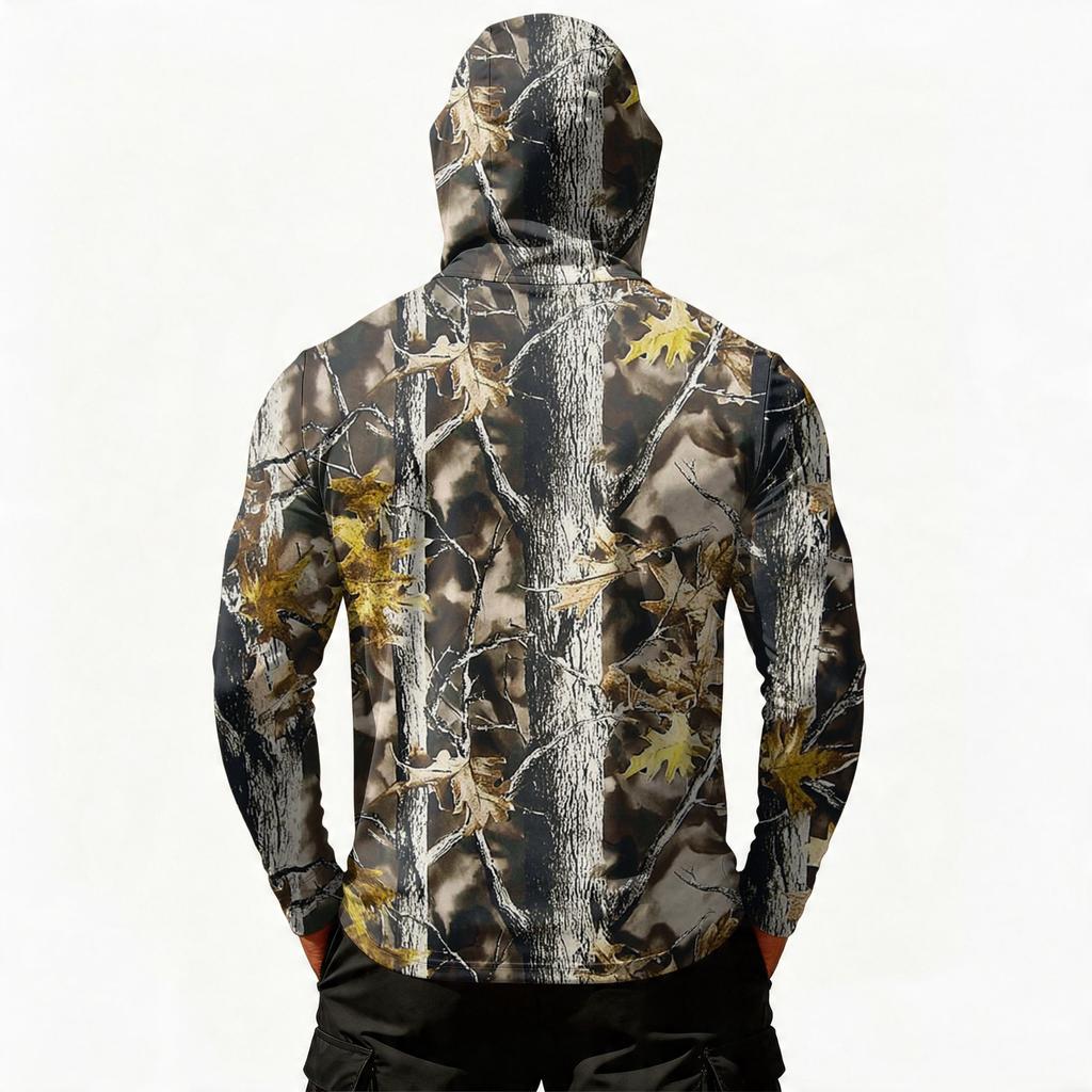 Men Long Sleeve Hooded Pullover with Chest Zipper Pocket Lightweight Printed Outdoor Sportswear Top