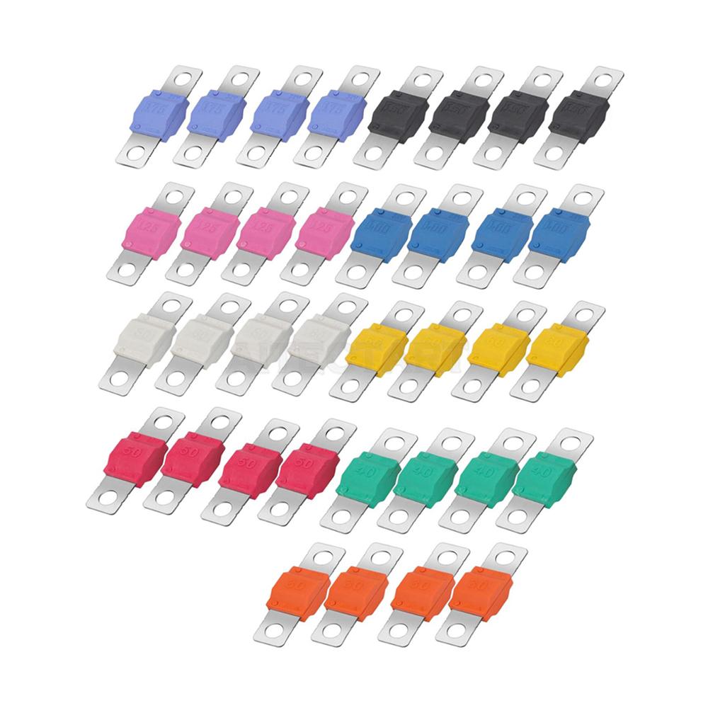 36pcs AMI Midi Fuse Assortment Kit, 30A-175A High Current Bolt-on Fuses, 12V-58V Copper Plated for Automotive Truck Marine Boat