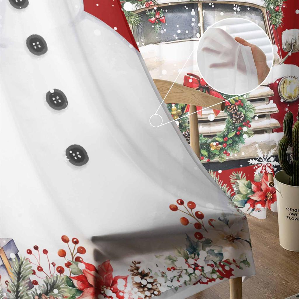 Christmas And Winter Snowman Poinsettia Curtains For Living Room Bedroom Home Decoration Window Voile Tulle Curtain Drapes