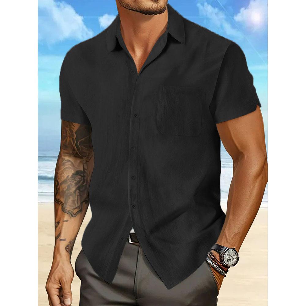 Short Sleeve Shirt for Men Summer New Fashion Casual Simple Style Cotton Linen Beach Style Solid Color Male Button Up