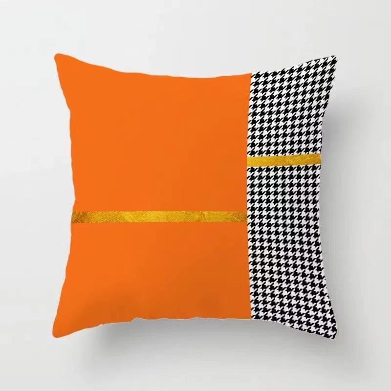 Orange Patchwork Muster Überwurf Kissenbezug Mit Kurzem Plüsch Druck Wohnzimmer Sofa Dekoration Kissenbezug Kissenbezüge
