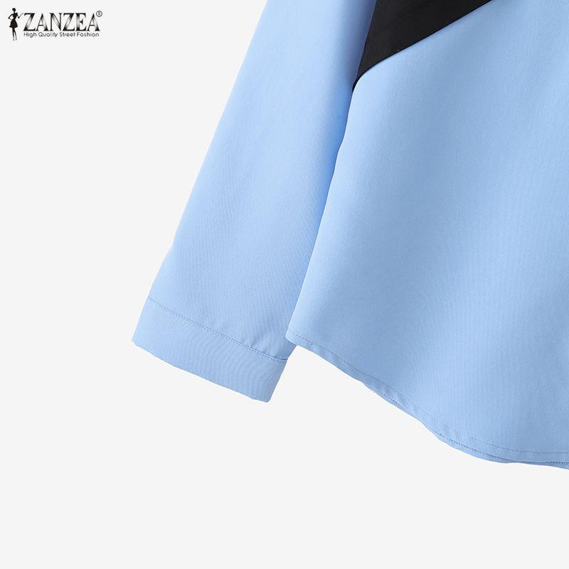 ZANZEA Women Casual Round Neck Long Sleeve Loose Patchwork Blouse