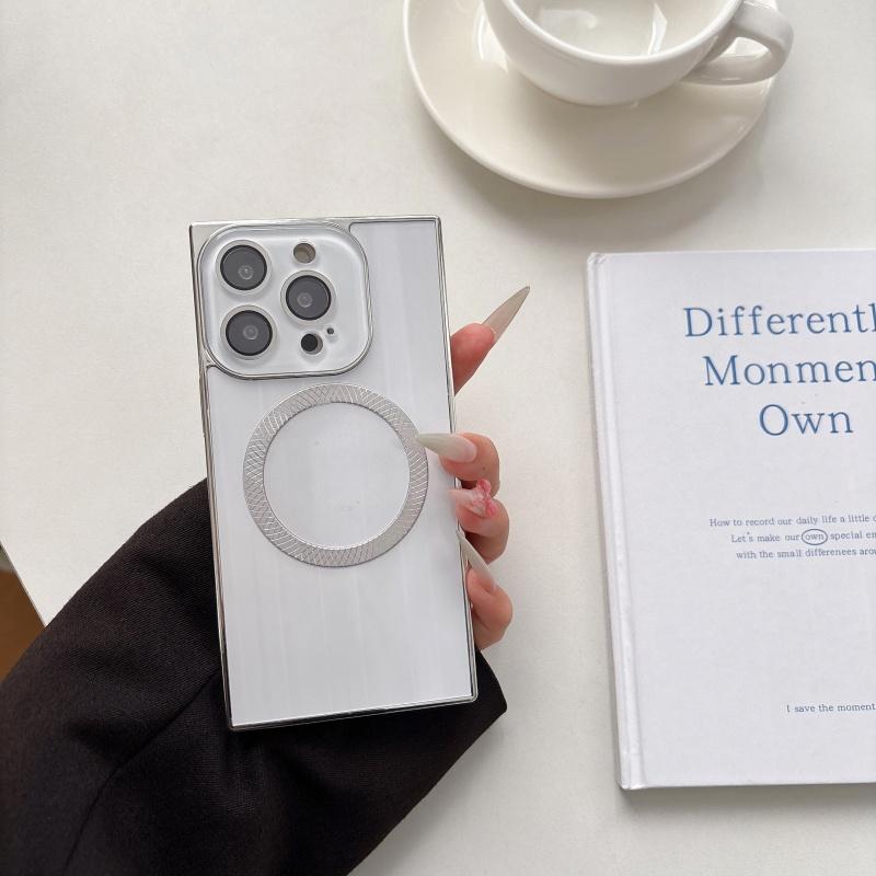 2025 Square CD texture electroplated magnetic phone Case with lens film, suitable for iPhone 16 Pro Max 15 14 13 Pro full anti-drop protective Cover