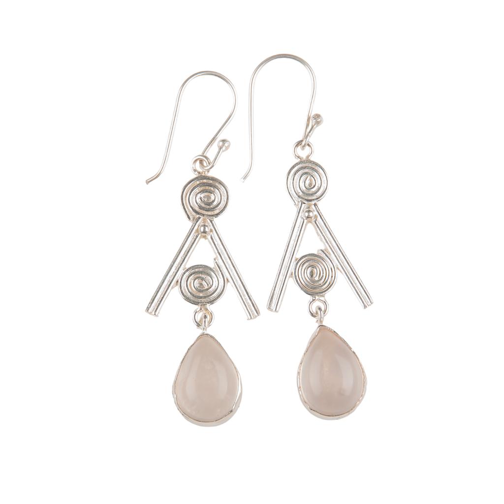 Rare Rose Quartz Gemstone 925 Sterling Silver Jewelry Handcrafted Earrings2.4" EE-86-22