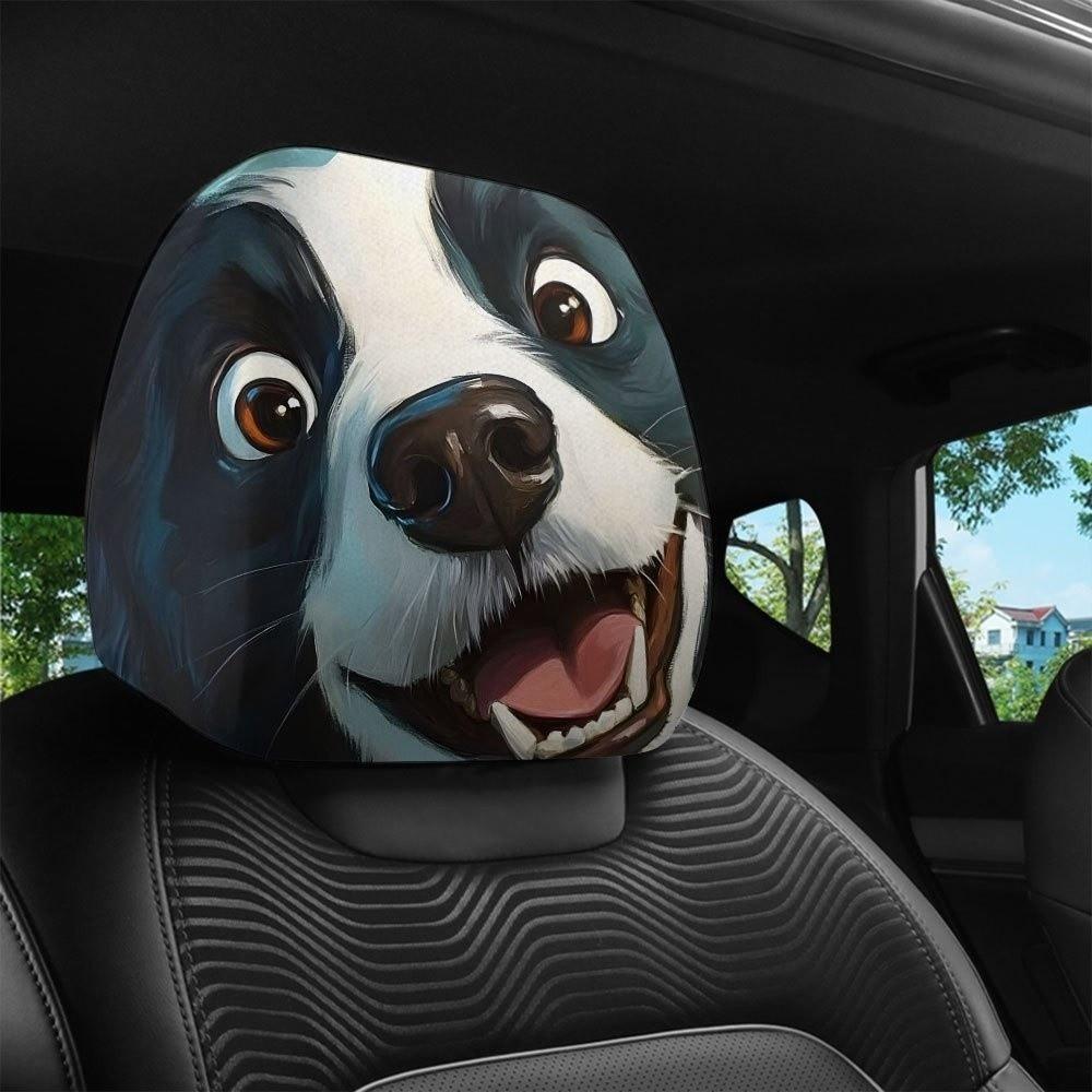 1pair Elastic Fabric Animal Car Pillowcase Universal Fit Flat Print Headrest  Holiday Decor