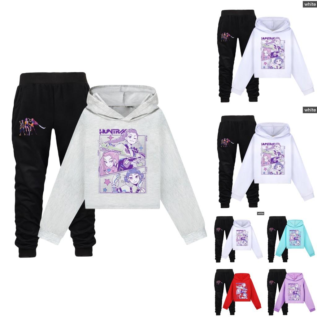 Kpop Demon Hunters Kids Cartoon Hoodie Set With Cotton Material For Casual Wear