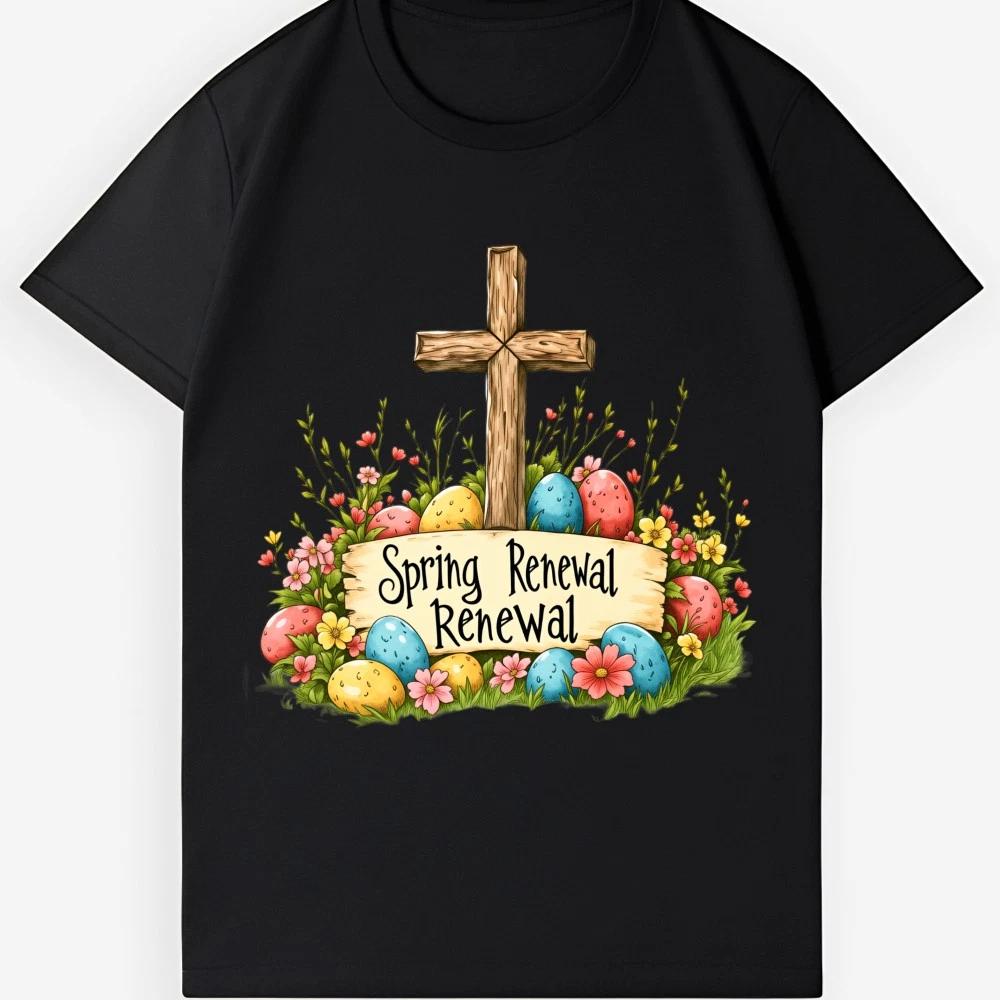 Spring Renewal Easter Cross T-Shirt Christian Easter Gift Tee For Faith Lovers S