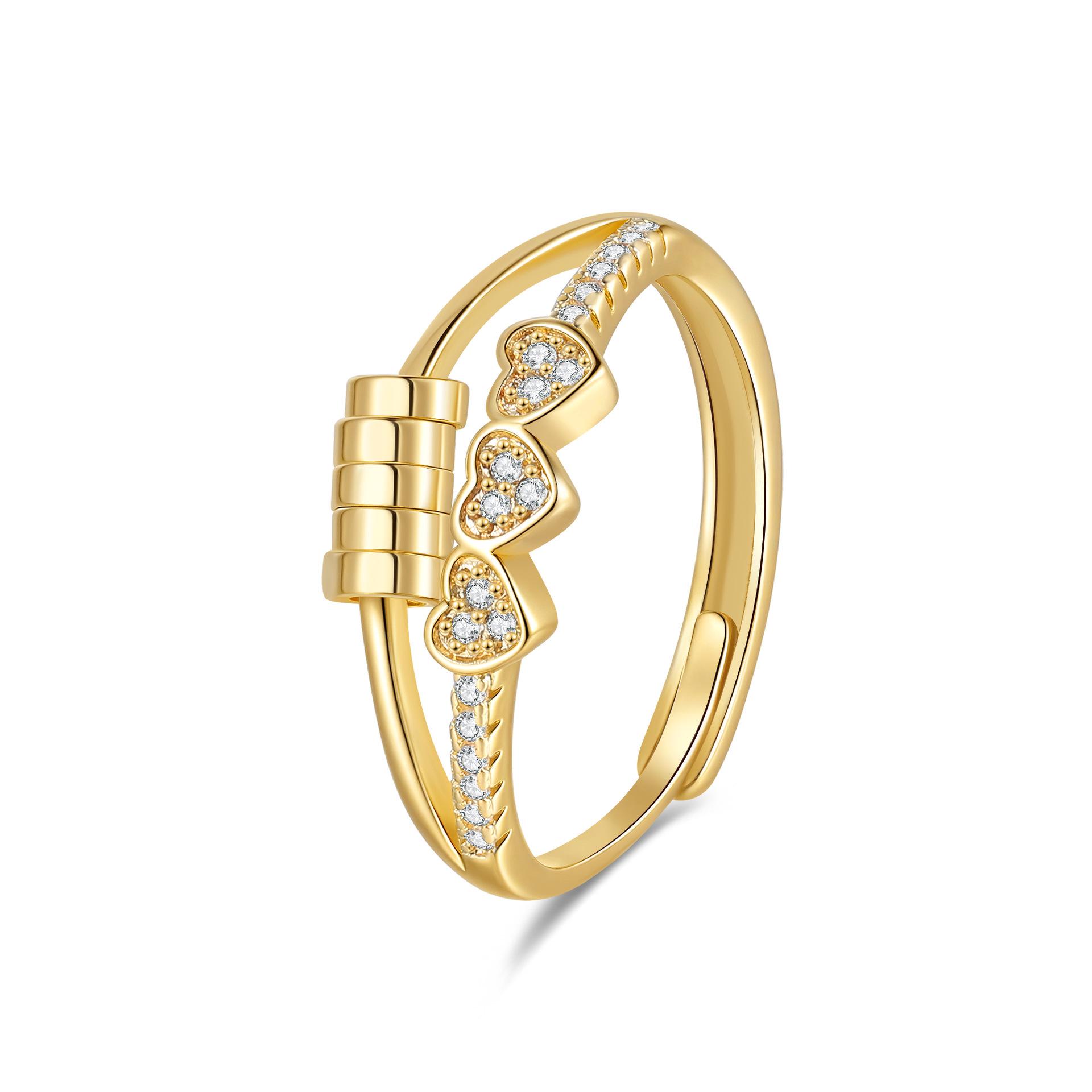 

Pentagram Zircon Rotating Ring with Decompression Roller Bead for Men and Women Adjustable