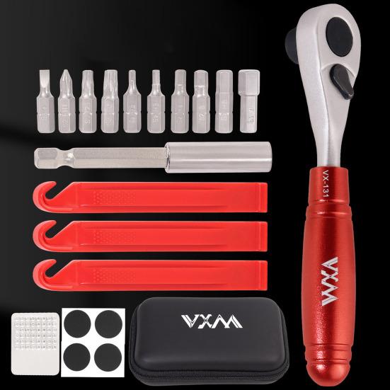 1 Sada Nářadí pro Opravu Jízdního Kola s Magnetickou Ráčnovou Rukojetí, Bity, Prodloužením, Montpákami, Záplatami, Nářadí pro Údržbu Horského Kola MTB a Silničního Kola