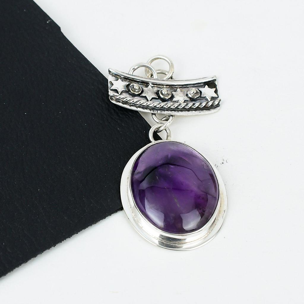 Natürlicher Amethyst Edelstein Silberanhänger in 925 Sterlingsilber - Handgefertigtes Design, Alltagsschmuck, Einzigartiger Amethystanhänger Ostergeschenke