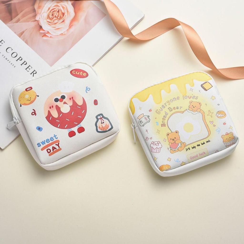 Cute Cartoon Menstrual Bag: Large Capacity, Waterproof PU Storage & Makeup Pouch