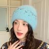 Knitted Hat Women's Winter Thickened Warm Ear Protection Hat Rhinestone Wool Hat Winter Hats for Women, Beanies for Women, Hats for Women Winter
