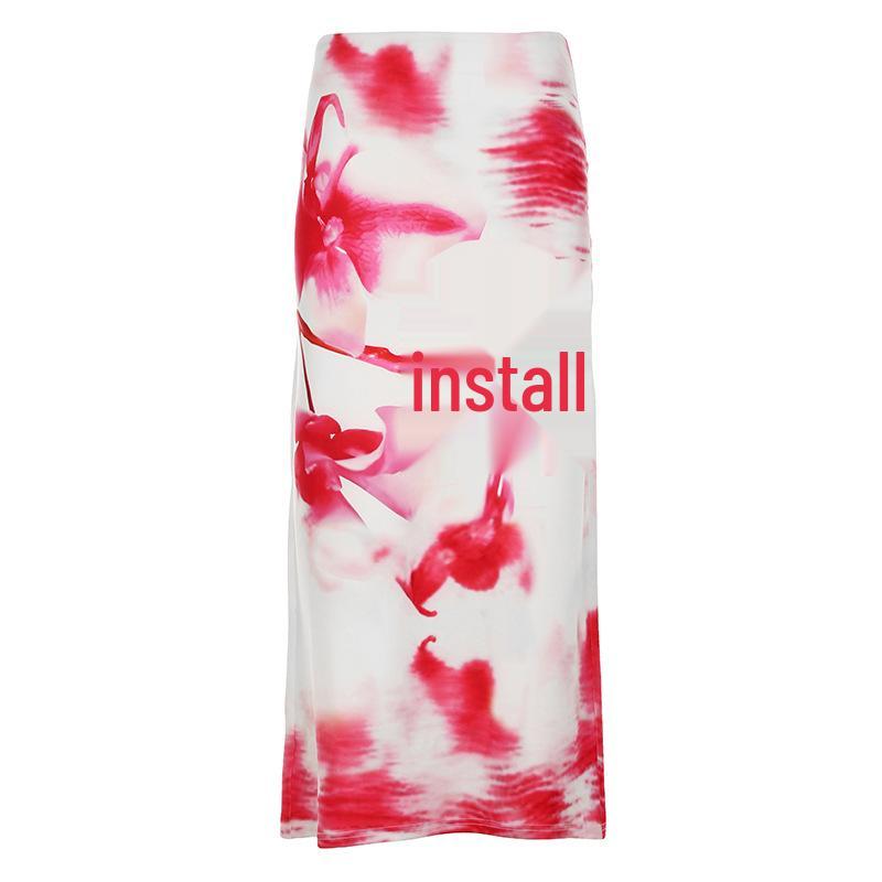 European & American Slimming Set: Resort Style Printed Vest with Impressionist Half Skirt