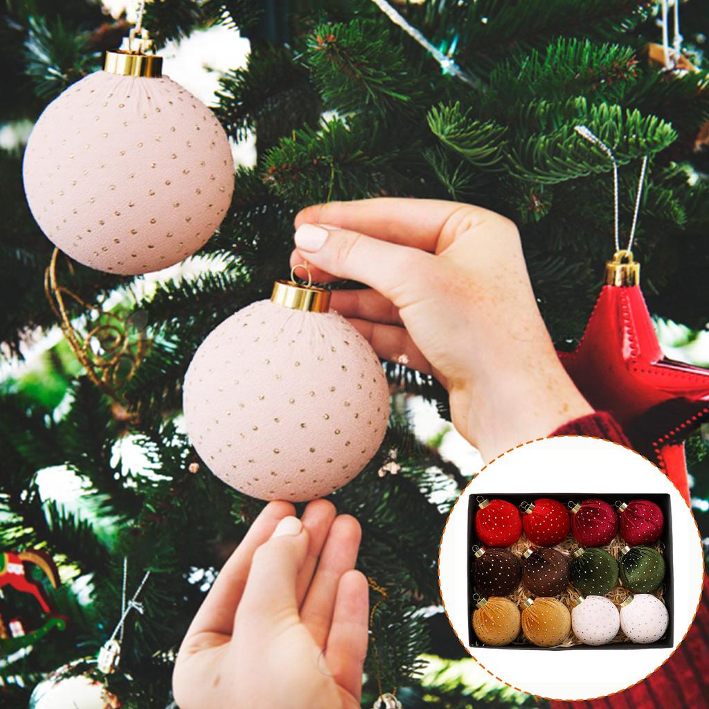 Christmas 8cm Star Velvet Ball Ornament 12PCS Set Multi-Color Design Holiday Festive Tree Decor Unique Xmas Decor Gift Ornament