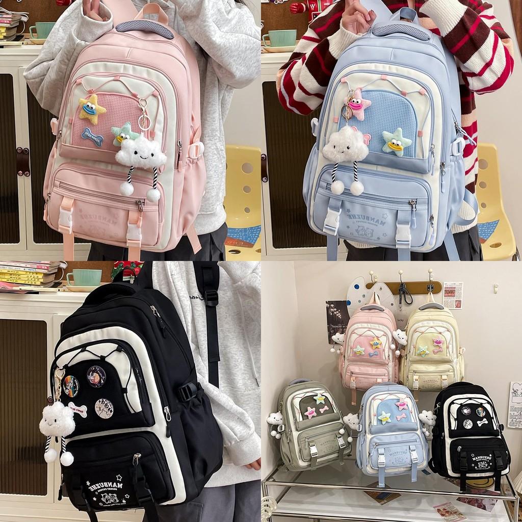 Shoulder Large Bag Capacity Solid Color Backpack Unisex School Travel Student