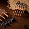 EDTRE Zelkova Wood Makeup Brush with PU Leather Multifunctional for Everyday Makeup Set with Sponge Puff Set, 10-Piece Set, Pouch, Use, Portable,