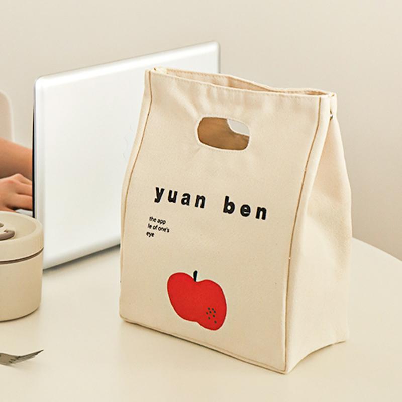Japanese Style Canvas Thickened Bento Bags Simple Hand Held Lunch Bag Aluminum Foil Insulated Lunch Box Bag Picnic Portable Bags