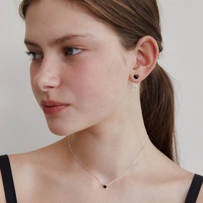 TATIANA (925 Silver) Heart Gemstone Ribbon Ear Jacket Earrings EC3108