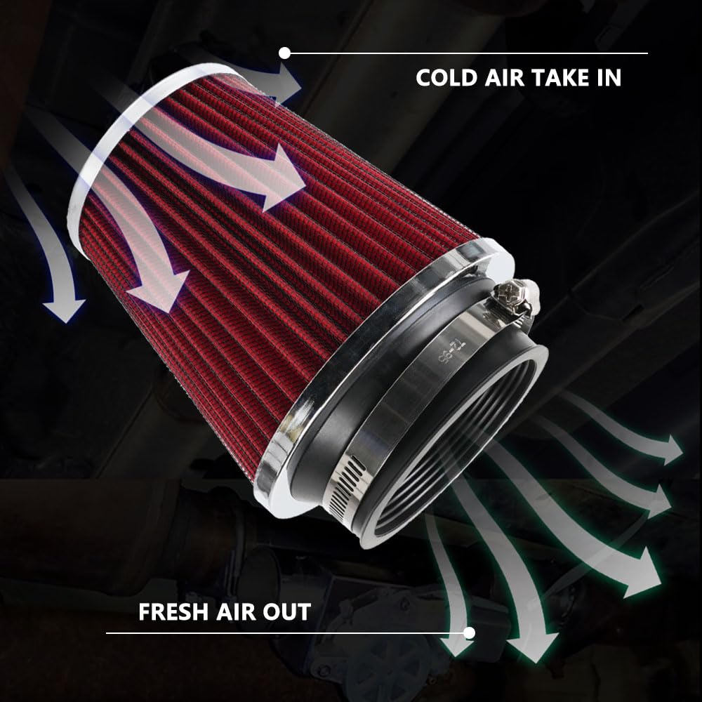MUTEKI Car Air Filter Universal 76mm Air Filter Mushroom Type Air Intake Filter Adjustable Replacement Filter (Red)