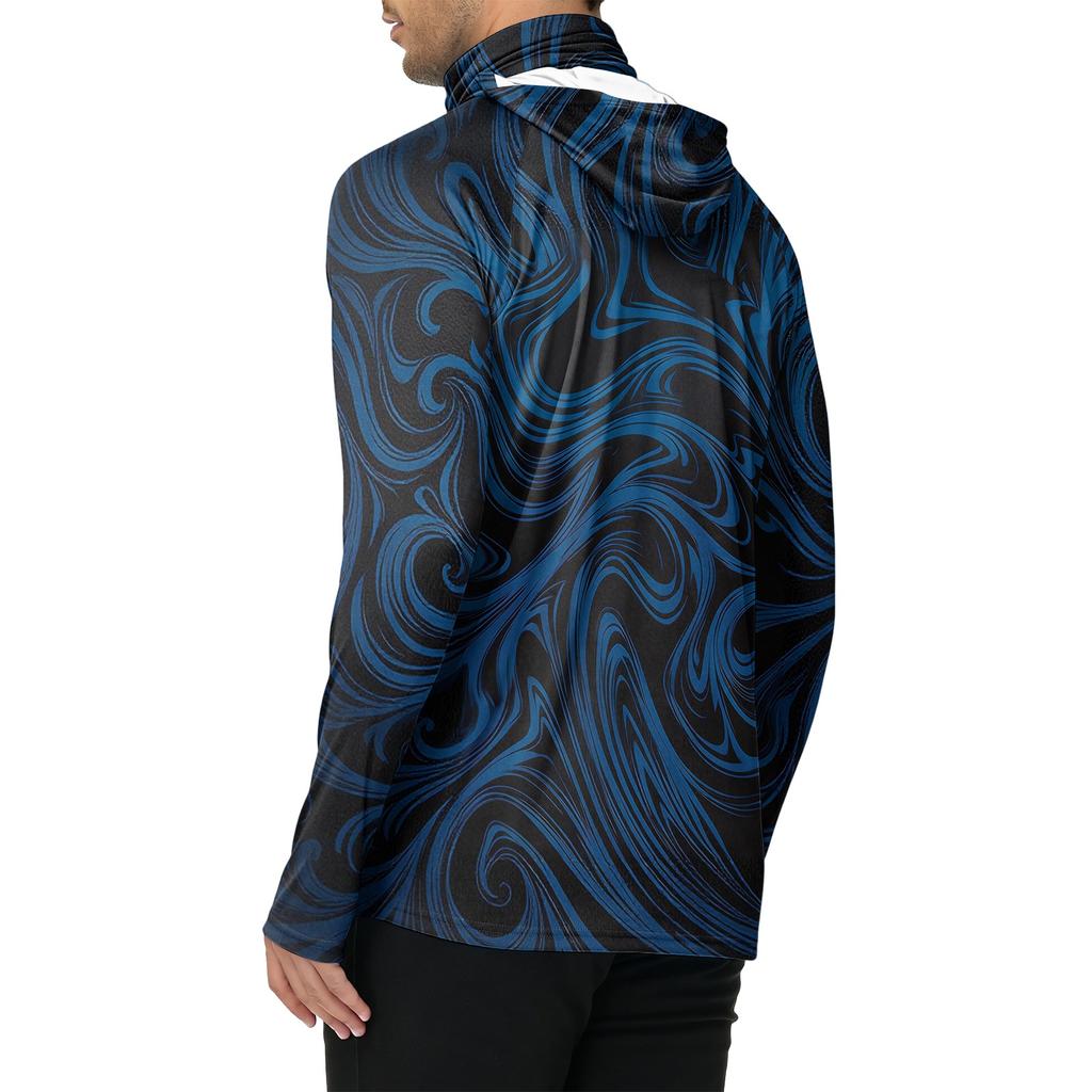 Men's Casual Outdoor Hooded Long Sleeve Sun Protection Shirt Lightweight Breathable Striped Printed Pullover Top for Sports Hiking Fishing