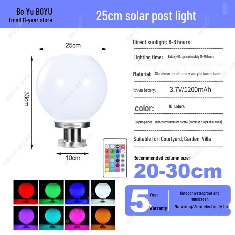 Solar-Powered Outdoor Pillar and Gate Lights for Courtyard and Villa Entrances