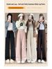 2026 Fall/Winter Off-White High-Waisted Cashmere Wide-Leg Pants with Velvet, Casual Floor-Length for Women