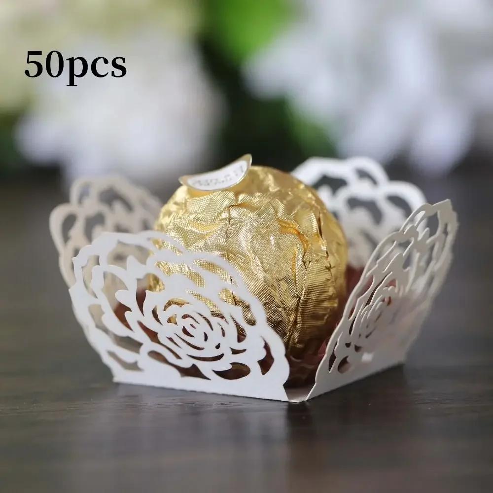 50pcs Chocolate Packing Chocolate Tray Paper Hollow-Out Rose Lace Truffle Wrappers Dessert Decor Chocolate Candy Cups Party