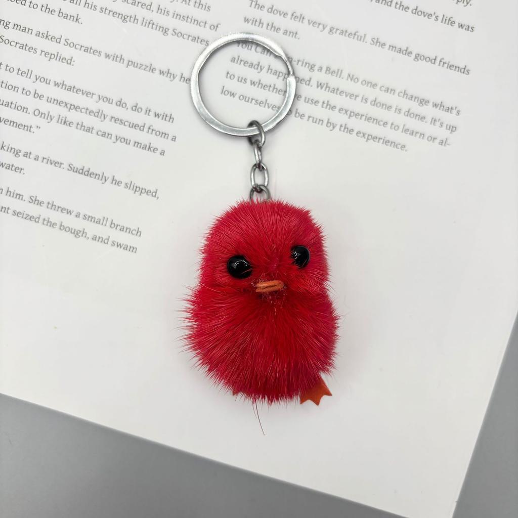 Mini Mink Fur Yellow Duck Keychain Plush Chick Couple Pendant Bag Phone Chain Charm