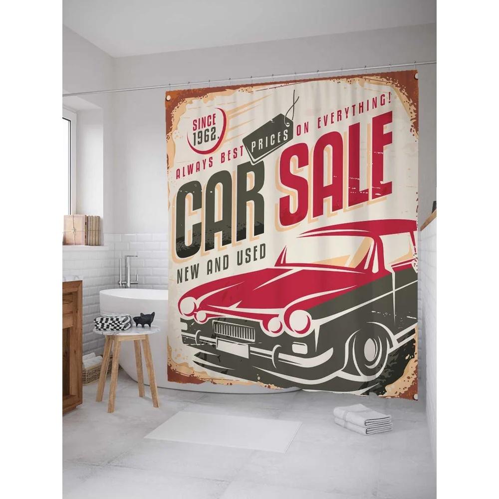 Vintage Car Shower Curtain,Nostalgic Car Garage Service And Repair Store Phrase Dated Faded Waterproof Fabric Bathroom Curtain