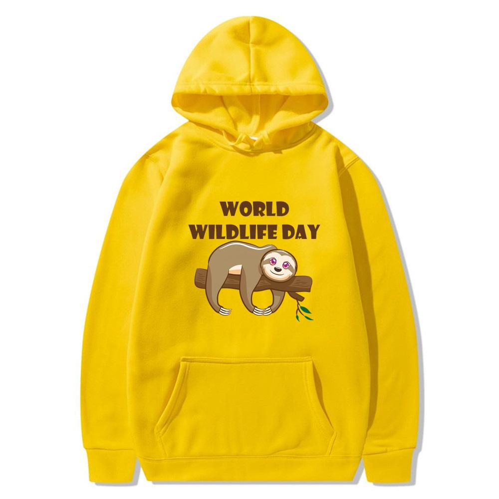 New World Wildlife Day hoodie sleeping bear print sweatshirt sweater autumn and winter velvet