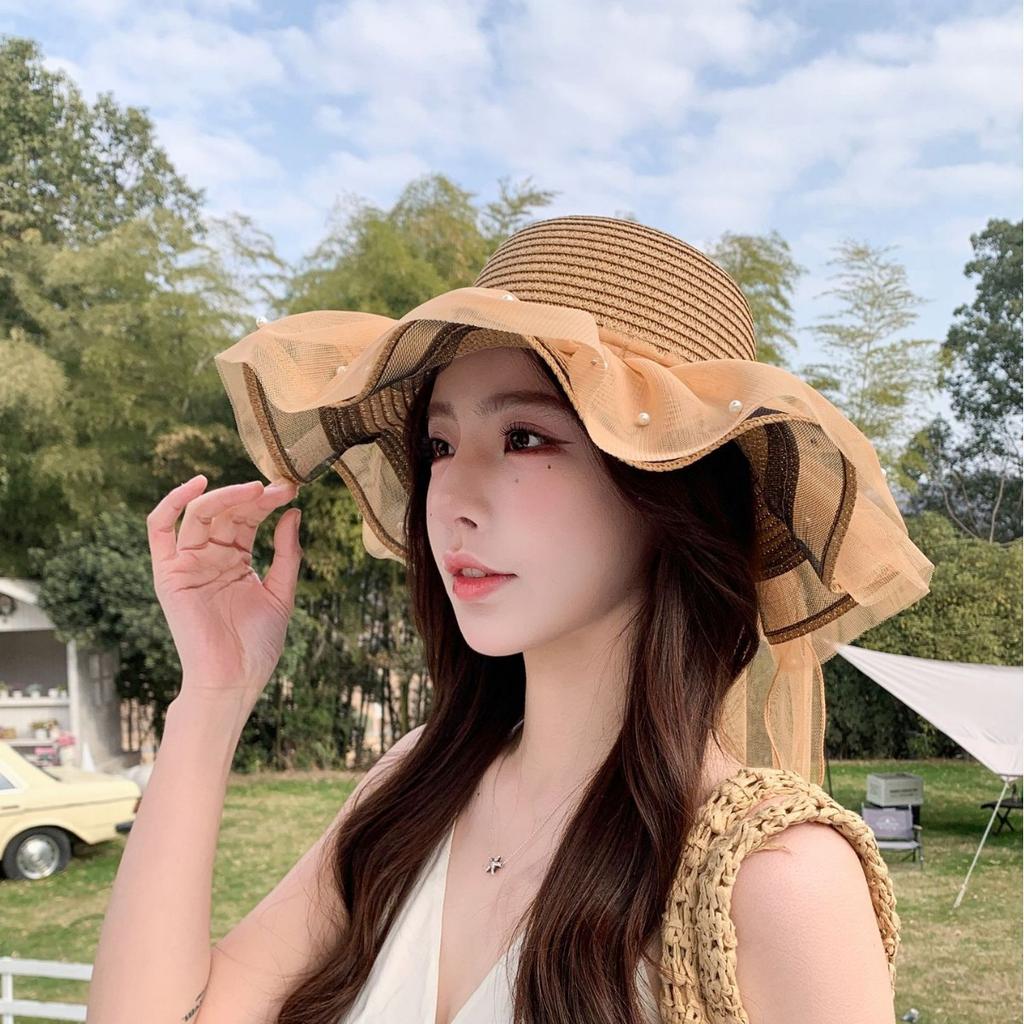 Straw Hat Women'S Summer Outdoor Leisure Sunshade Vacation Sun Hat Versatile Windproof Breathable Sunscreen Hat