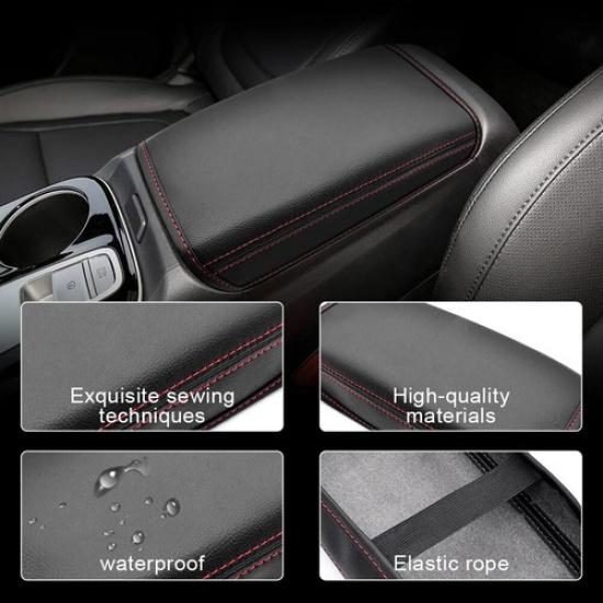 For Hyundai Tucson Armrest Cushion Pad Console PU Leather Cover Black
