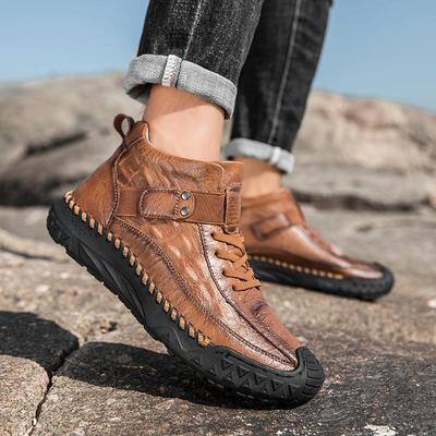 Mens Outdoor Boots Luxury Handmade Leather Platform Hiking Boots for Men Casual Shoes High Quality Warm Male Ankle Boots Size 48