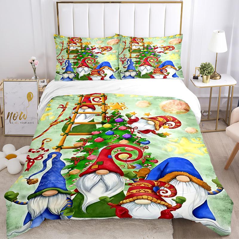 3pc Christmas Gnome Decorative Bedding Set-Festive Holiday Decoration for Bedroom,Guest Room,Living Room 1169a