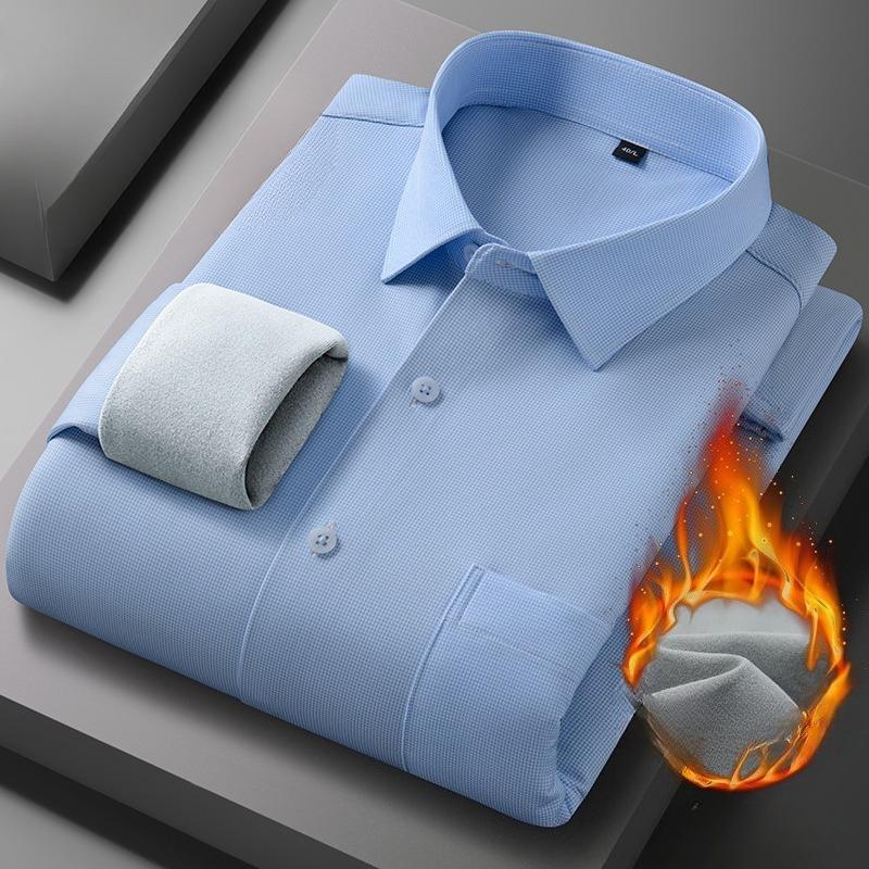 Men's Winter Sherpa Lined Shirts Long Sleeve Button Down Fleece Dress Shirts for Men Business Casual Warm Comfortable Thermal Shirt With Pockets