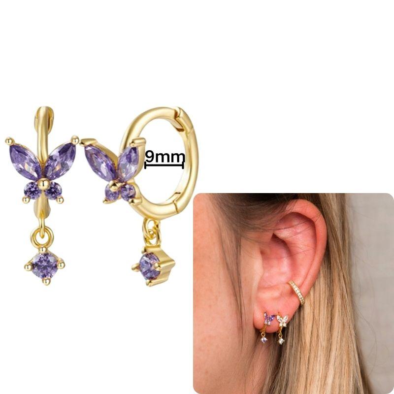 Damen 925 Silber Ohrstecker Lila Zirkon Ohrringe Creolen Lila Kristall Anhänger Ohrring Mode Hochzeits Schmuck