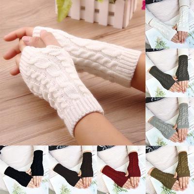 Thicken Knitting Gloves Solid Color Fingerless Glove Comfortable Women Hand Warmer  Women