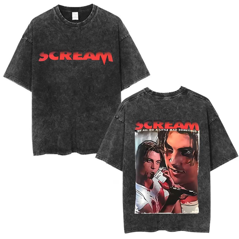 s Horror Movie Scream Washed Vintage Tshirt Billy Loomis We All Go A Little Mad Billy Halloween Tshirts Men Gothic T Shirts S