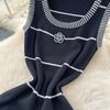 Summer Women Casual Black Sleeveless Striped Long Maxi Knitted Sweater Dresses
